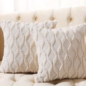 New White 2 Wool Throw Pillow Covers 20x20 Inches Velvet Couch Pillow Case